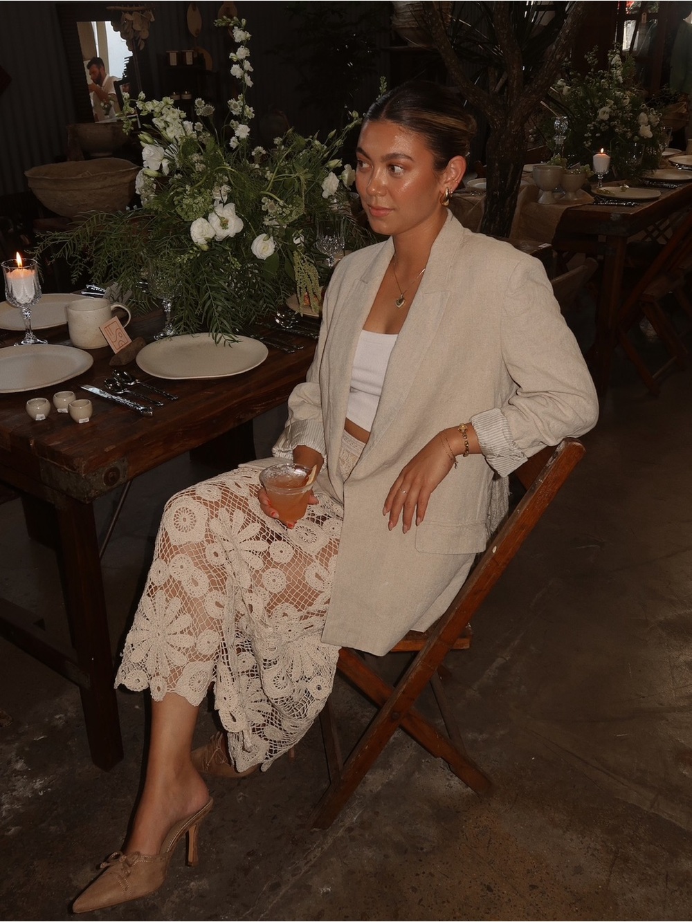 Zara Beige/Cream Lightweight Linen-Blend Blazer